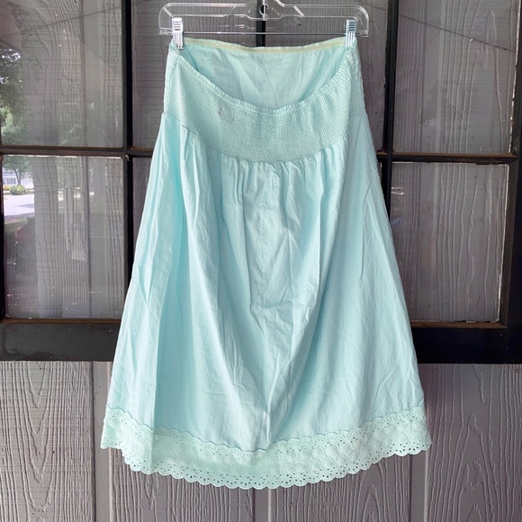 J Crew dress (or cover-up), very light aqua color, pleated  bust and lace border - Picture 3 of 8